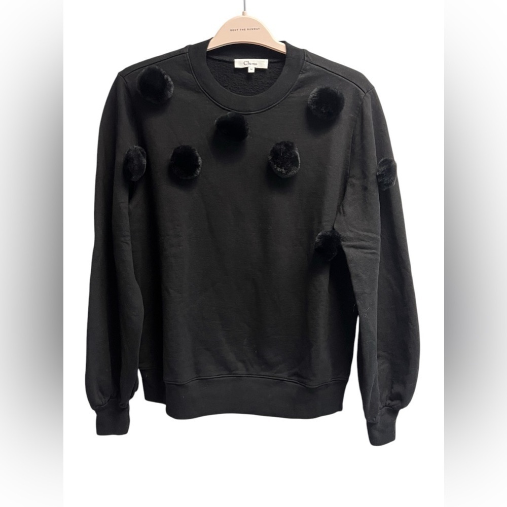 CLU TOO Women’s Black Crewneck Sweatshirt with Puff Pom Poms - size Medium
